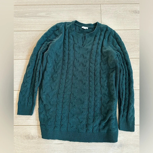 J. Jill Women's Green Split-Neck Chenille Tunic Cableknit Sweater Size M… - Picture 1 of 3